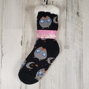NWT Mari Clare Sherpa Lined Knit Winter Owl Moon Star No-Slip Slipper Socks